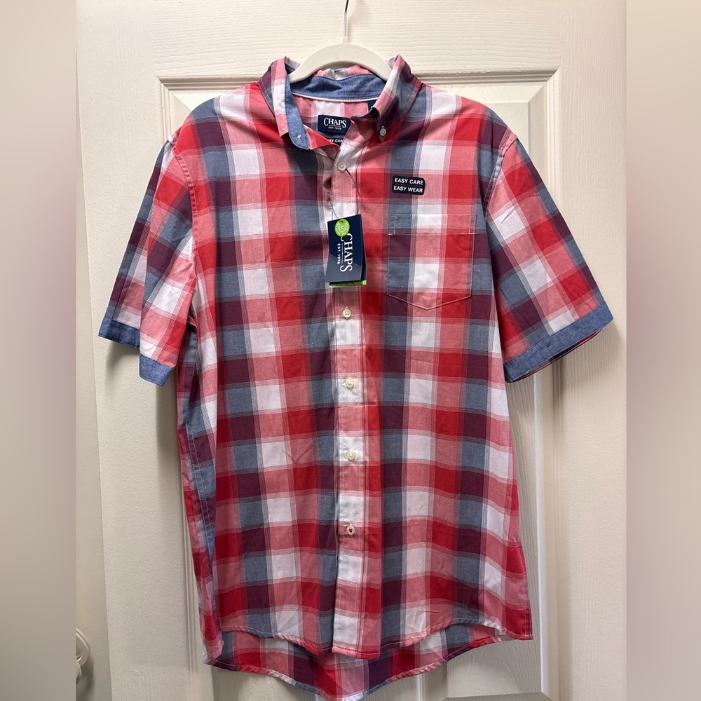 NWT Chaps Men's Red and Blue Plaid Button Down Shirt